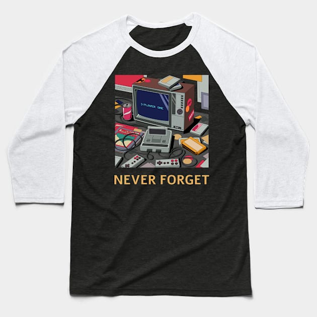 Never Forget Player One Game Baseball T-Shirt by TayaDesign